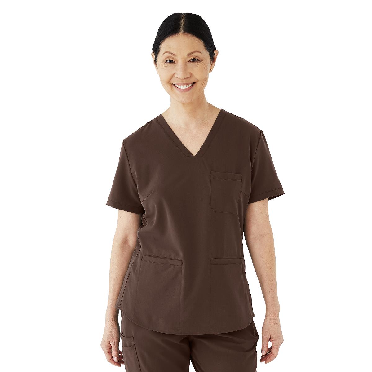 Lexington AVE Women's V-Neck Scrub Tops with 3 Pockets Chocolate