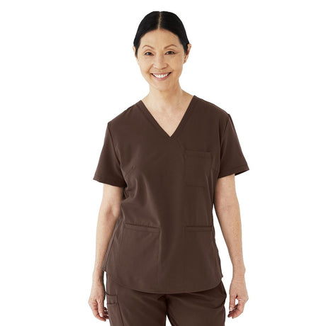 Lexington AVE Women's V-Neck Scrub Tops with 3 Pockets Chocolate