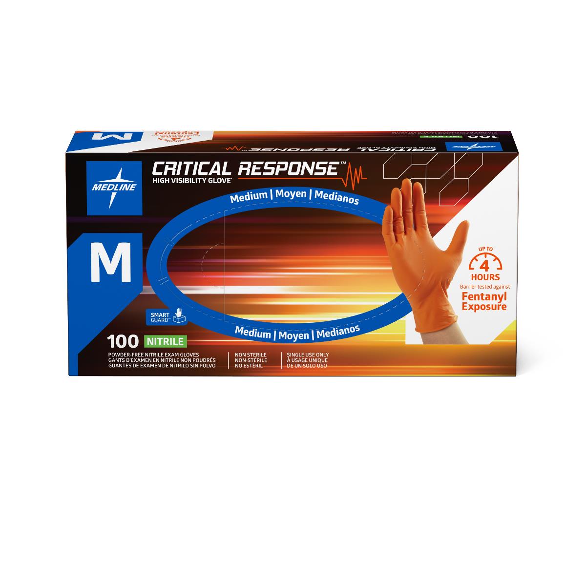 Critical Response Powder-free Nitrile Exam Gloves Orange Medium