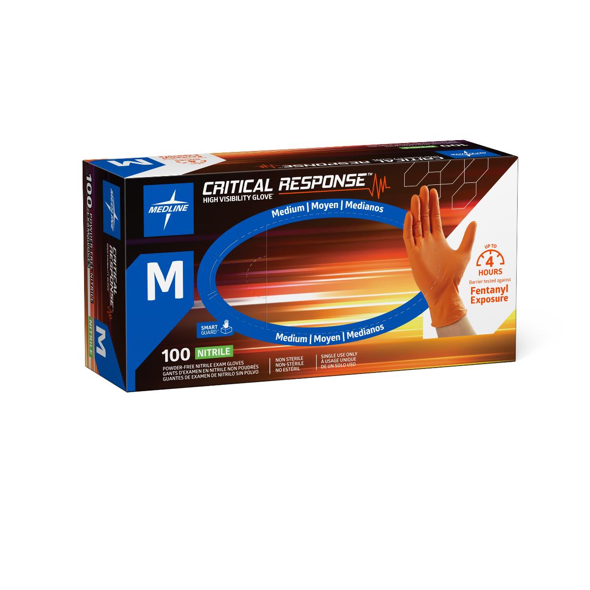 Critical Response Powder-free Nitrile Exam Gloves Orange Medium