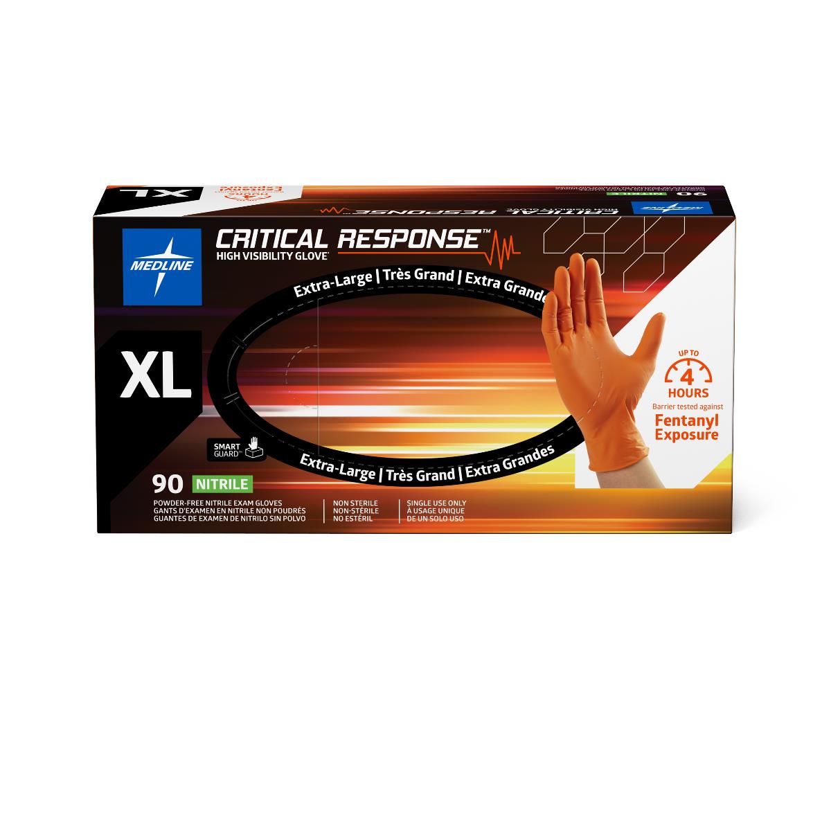 Critical Response Powder-free Nitrile Exam Gloves Orange X-large