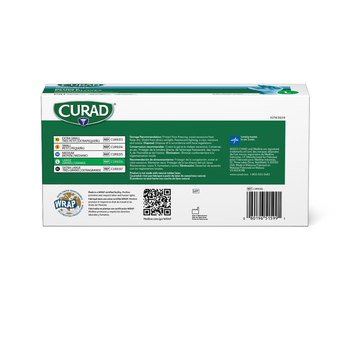 CURAD Powder-Free Textured Nitrile Exam Gloves Blue