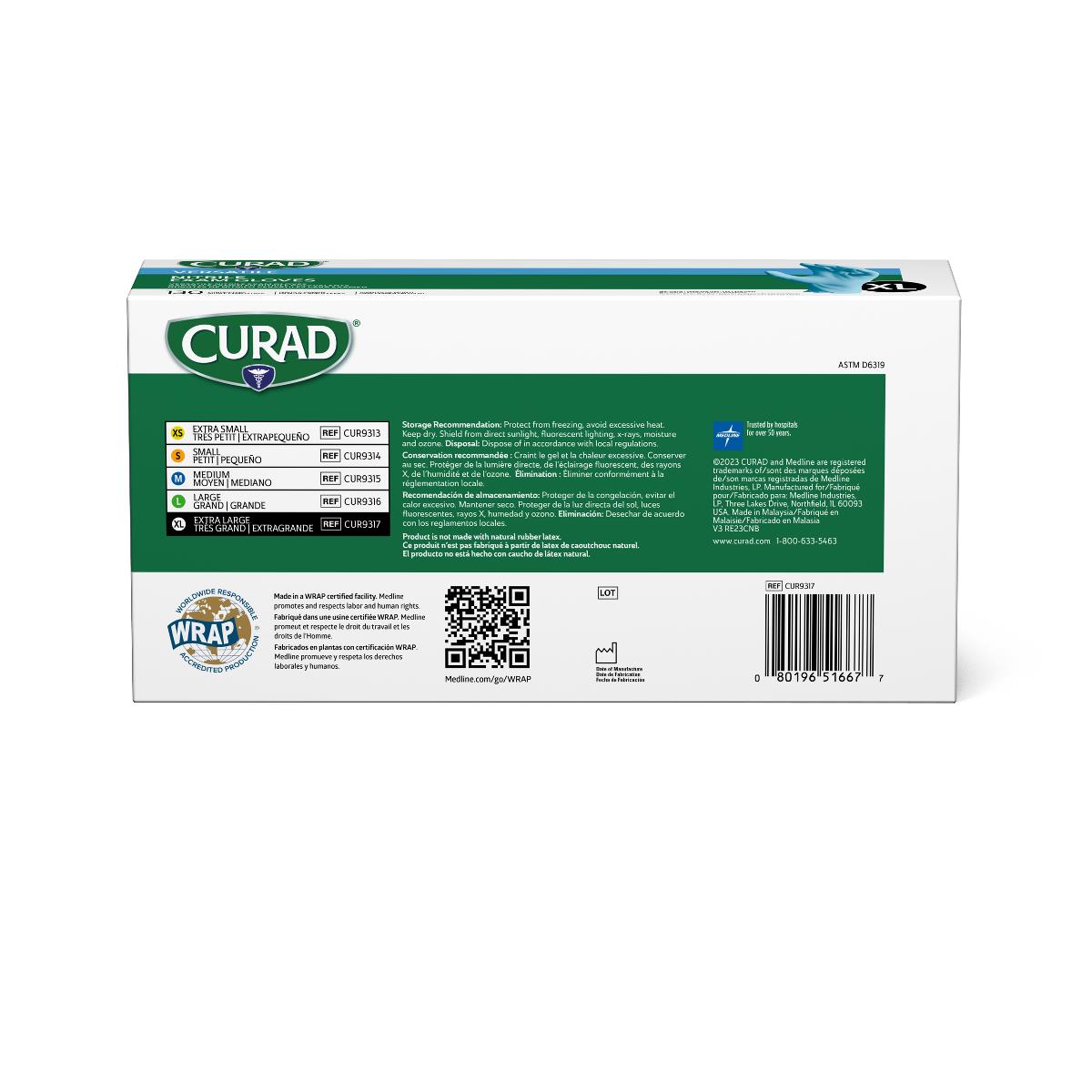 CURAD Powder-Free Textured Nitrile Exam Gloves Blue