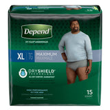 Paquet de 15 sous-vêtements Depend Fit-flex Maximum pour homme, taille XL, confort