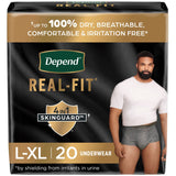 Paquet de 20 sous-vêtements gris Depend Real Fit Maximum pour homme, taille L/XL, en vrac