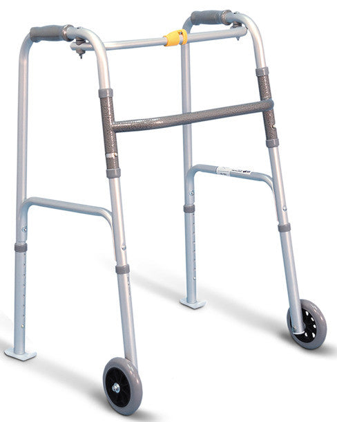 Airgo One Touch Button Folding Walker With 5" Wheels And Glide Skis - BeHope