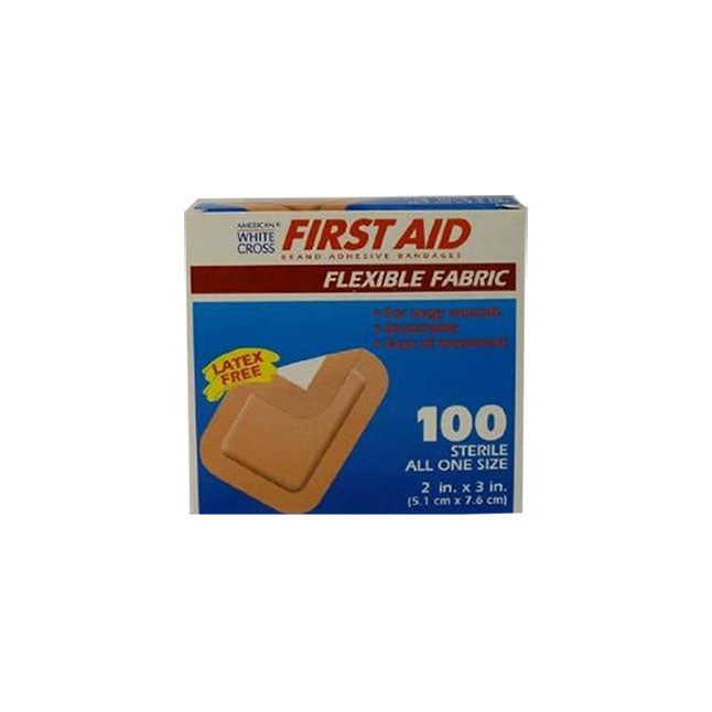 Bx/100 First Aid Flexible Adhesive Bandage, 2" X 3" Sterile Fabric Latex-Free