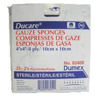 Bx/25Pk (2/Pk) Ducare Woven Gauze Sponge 4In X 4In, 8Ply, Sterile