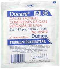 Éponge de gaze tissée Ducare 4 po x 4 po, 12 plis, stérile, paquet de 25 (2/paquet)