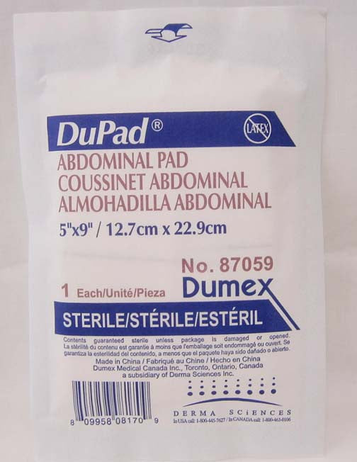 Boîte/25 Dupad Coussinets abdominaux 5 po x 9 po, stériles