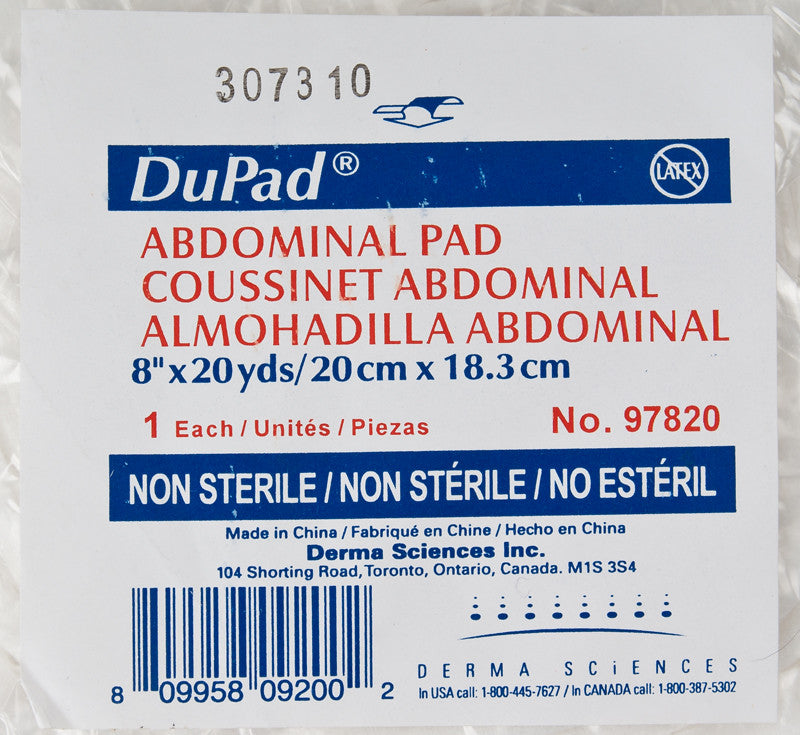 Pk/1 Dupad Coussinet abdominal 8 po x 20 verges, non stérile