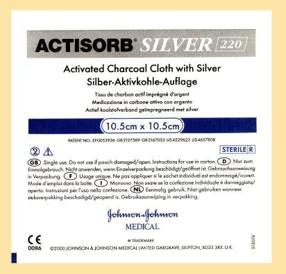 (Cs/5) Bx/10 Actisorb® Apósito de carbón activado con plata 220 19 cm x 10,5 cm