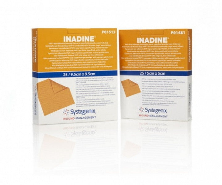 Apósito no adherente Inadine® Pvp-I de 9,5 cm x 9,5 cm, caja de 25 unidades