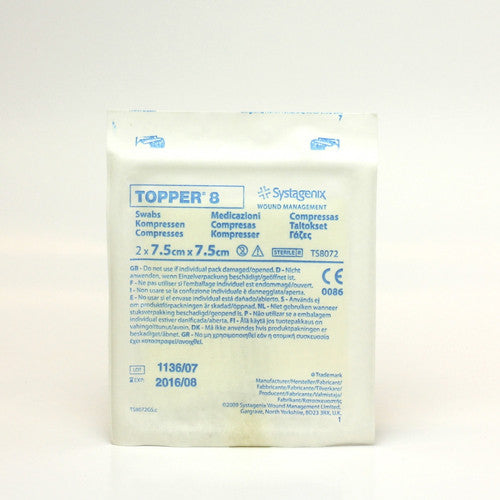 Bx/100 Topper® 8 Swabs (4 Ply, Sterile) 7.5Cm X 7.5Cm