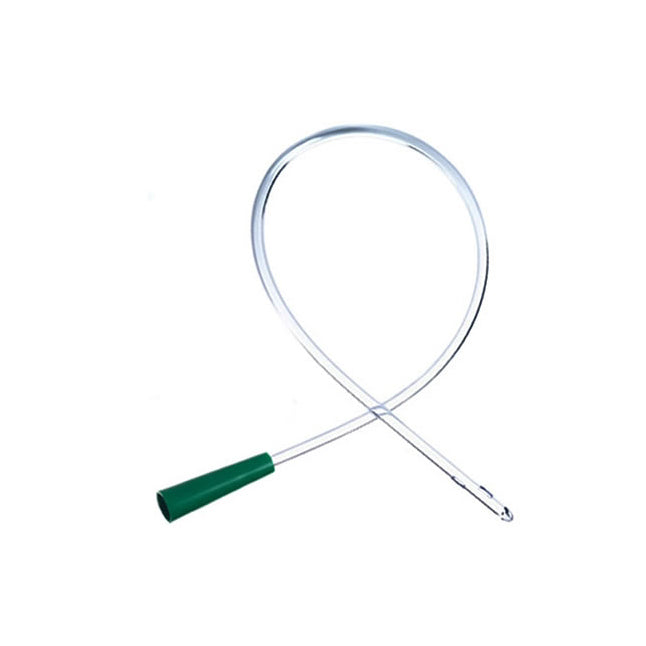 Catéter uretral intermitente de plástico transparente Bx/100 de 10 Fr y 16 in con conector de 2 orificios