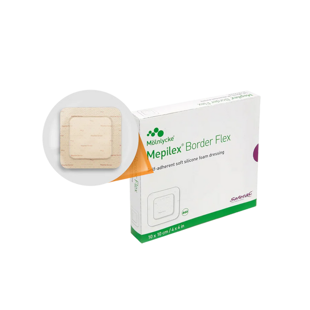 Mepilex Border Flex Silicone Foam Dressing - 10x10cm (4"x4") - Box of 10 - BeHope