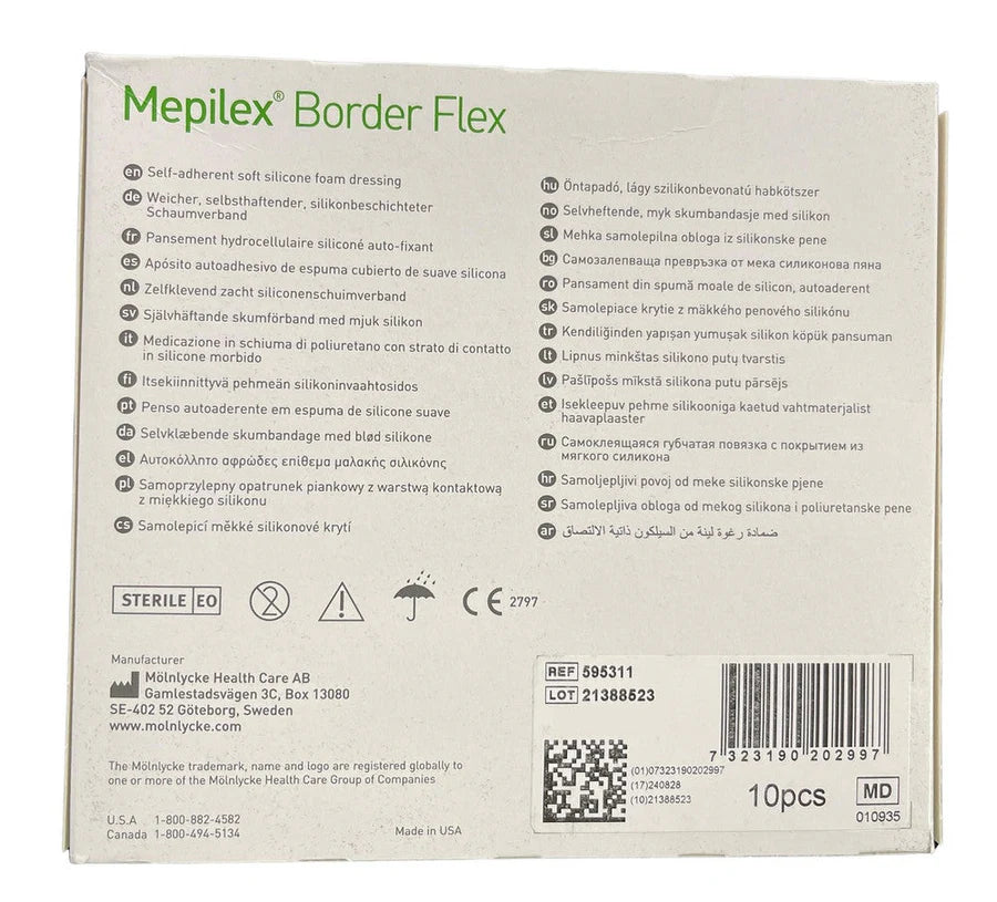 Caja de 10 mepilex borde flexible 10x10 cm (4x4")