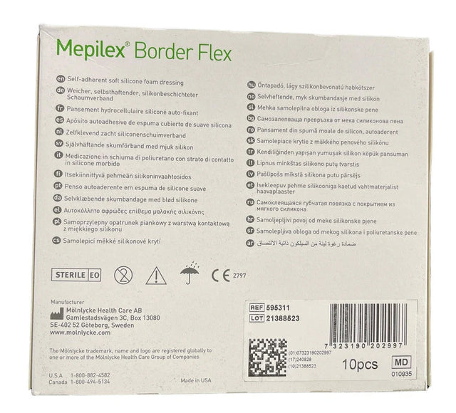 Mepilex Border Flex Silicone Foam Dressing - 10x10cm (4"x4") - Box of 10 - BeHope