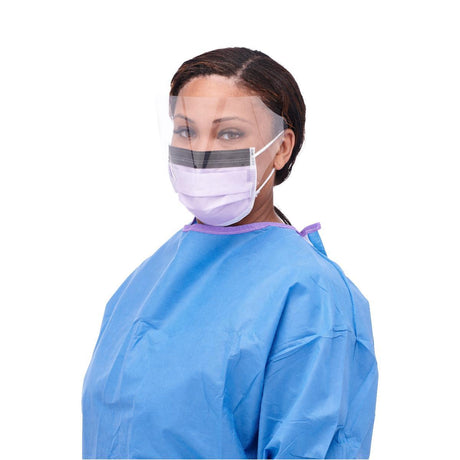 Face Mask With Shield Earloop 3ply Fluid Resistant 160 Level 3 With Anti-Fog Thin Foam Strip Purple Purple