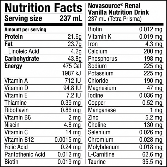 Novasource® Renal Vanilla Nutrition Drink 237 mL (Tetra Prisma) – Case of 24 - BeHope
