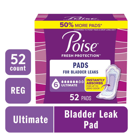 Poise Original Ultimate Regular Non-winged Pads - Pack Of 52 - Behope