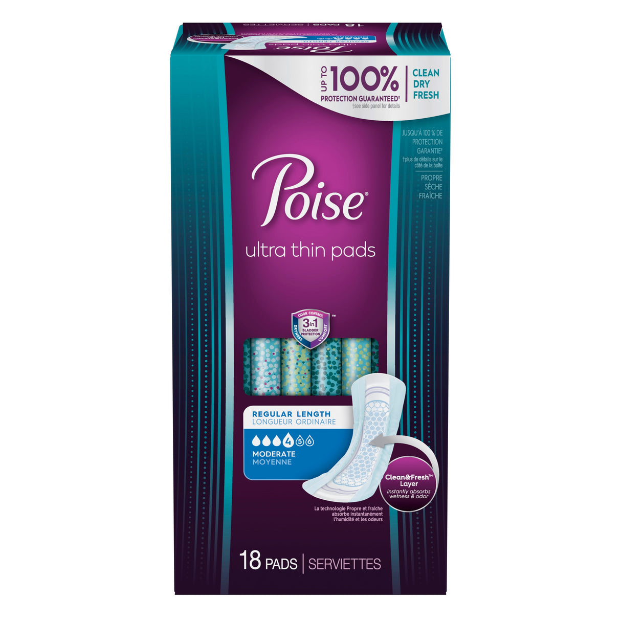 Serviettes hygiéniques Poise Ultra Thin Moderate Regular sans ailettes Regular