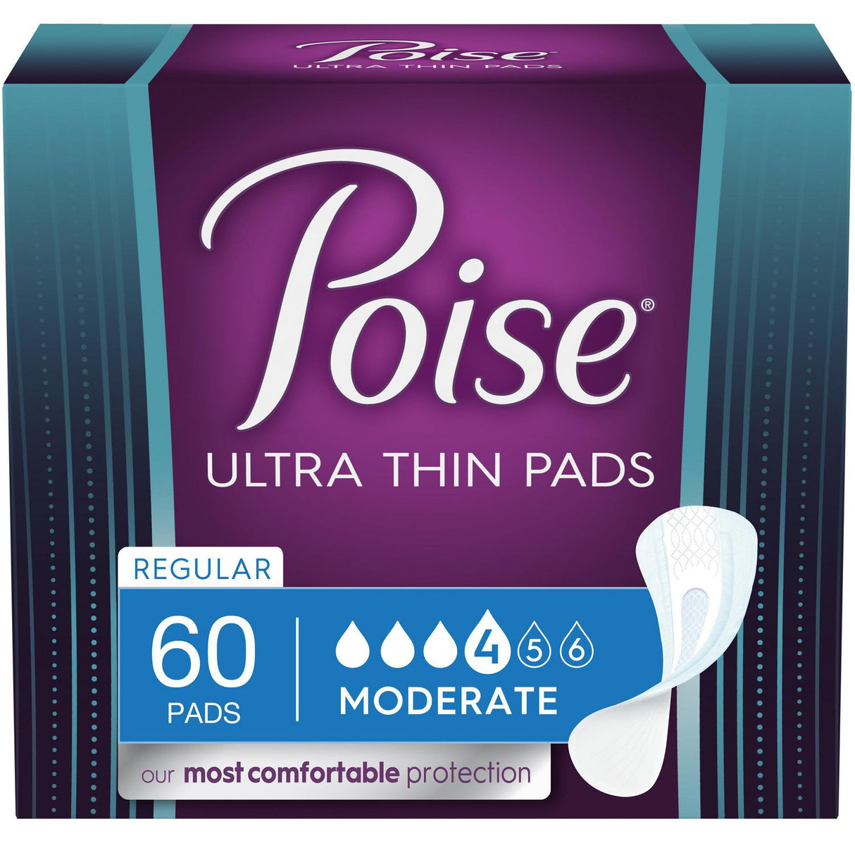 Poise Ultra Thin Moderate Regular Non-Winged Pads Convenience