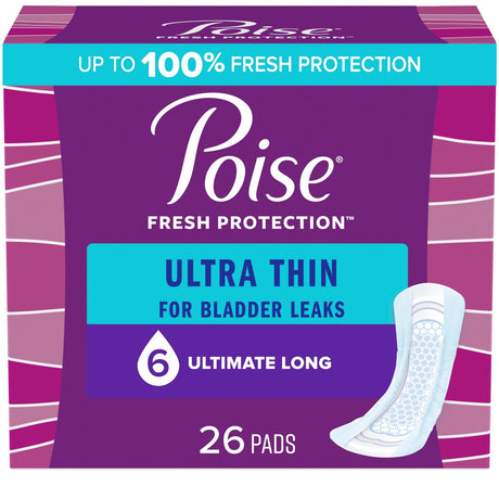 PKG/26 POISE ULTRA THIN ULTIMATE LONG NON-WINGED PADS CONVENIENCE - BeHope