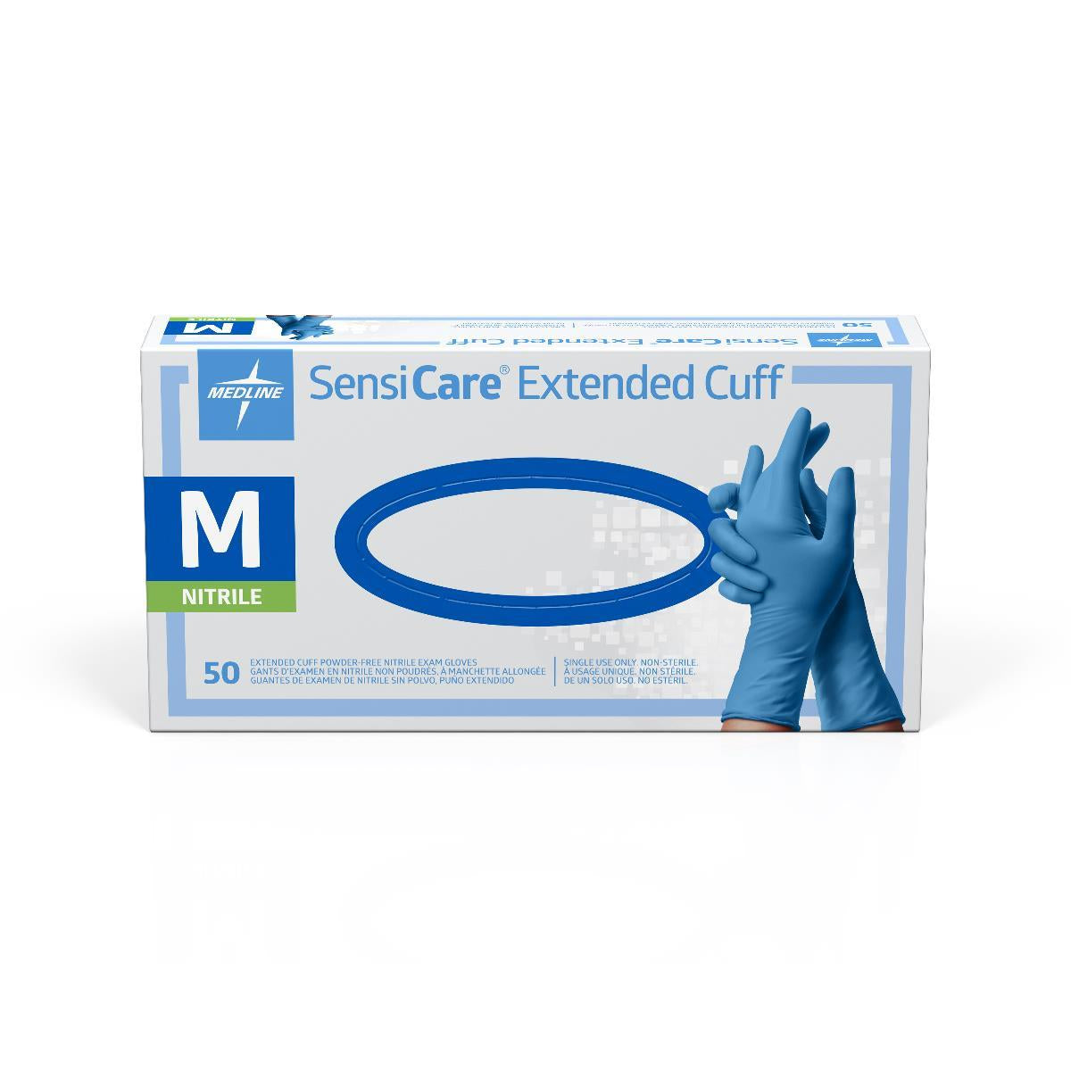Sensicare Powder-free Nitrile Exam Glove Extended Cuff Blue