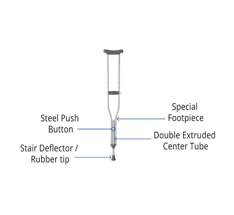 Medline Aluminum Push-button Adjustable Crutch