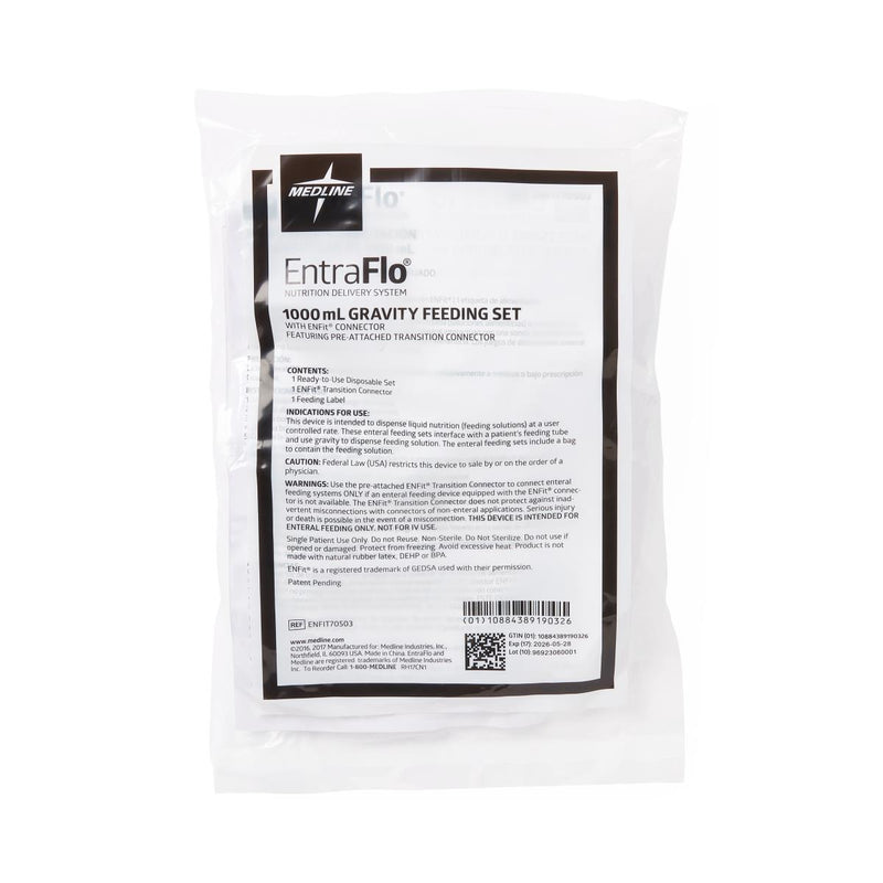 Entraflo (formally Compat) Enteral Feed 1000ml Bag Gravity Administration Set W/pre Attached Enfit Transitional Feeding Tube Connect Case/30 - BeHope