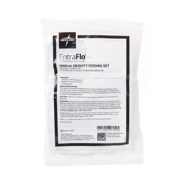 Entraflo (formally Compat) Enteral Feed 1000ml Bag Gravity Administration Set W/pre Attached Enfit Transitional Feeding Tube Connect Case/30 - BeHope