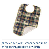 Feeding Bib With Velcro Closure 21" X 33" Plaid Cloth Facing