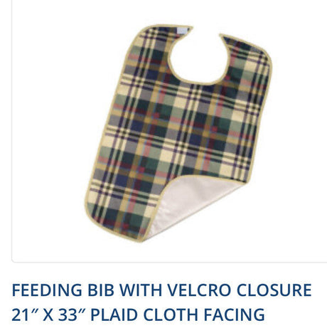 Medline Tartan Print Hook-and-Loop Clothing Protectors Feeding Bib With Velcro Closure 21" X 33" Plaid Cloth Facing