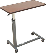 Overbed Table Adjustable Height With Vinyl Wrapped Raised Spill Proof Edge Top Walnut Each - BeHope