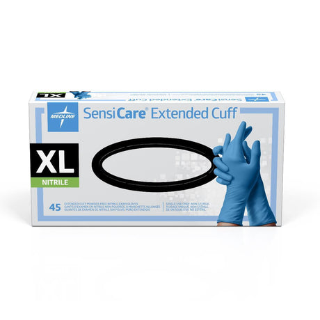 Sensicare Powder-free Nitrile Exam Glove Extended Cuff Blue