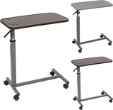 Overbed Table Adjustable Height With Vinyl Wrapped Raised Spill Proof Edge Top Mahogany Each - BeHope
