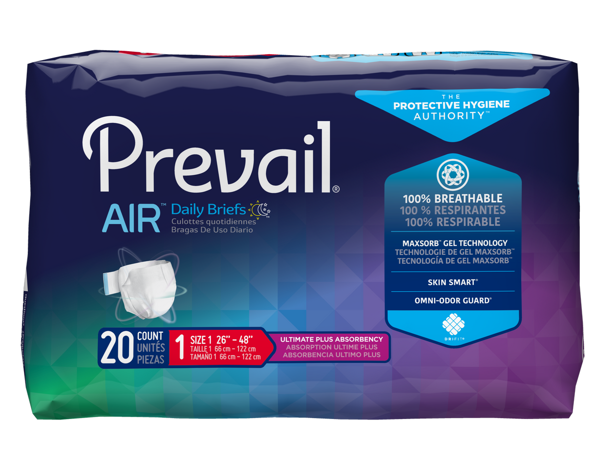 Prevail Air Plus 100% Breathable Stretch Side Panel Brief Size 1 Medium/regular26"-48"waist Case/80 Each - Behope