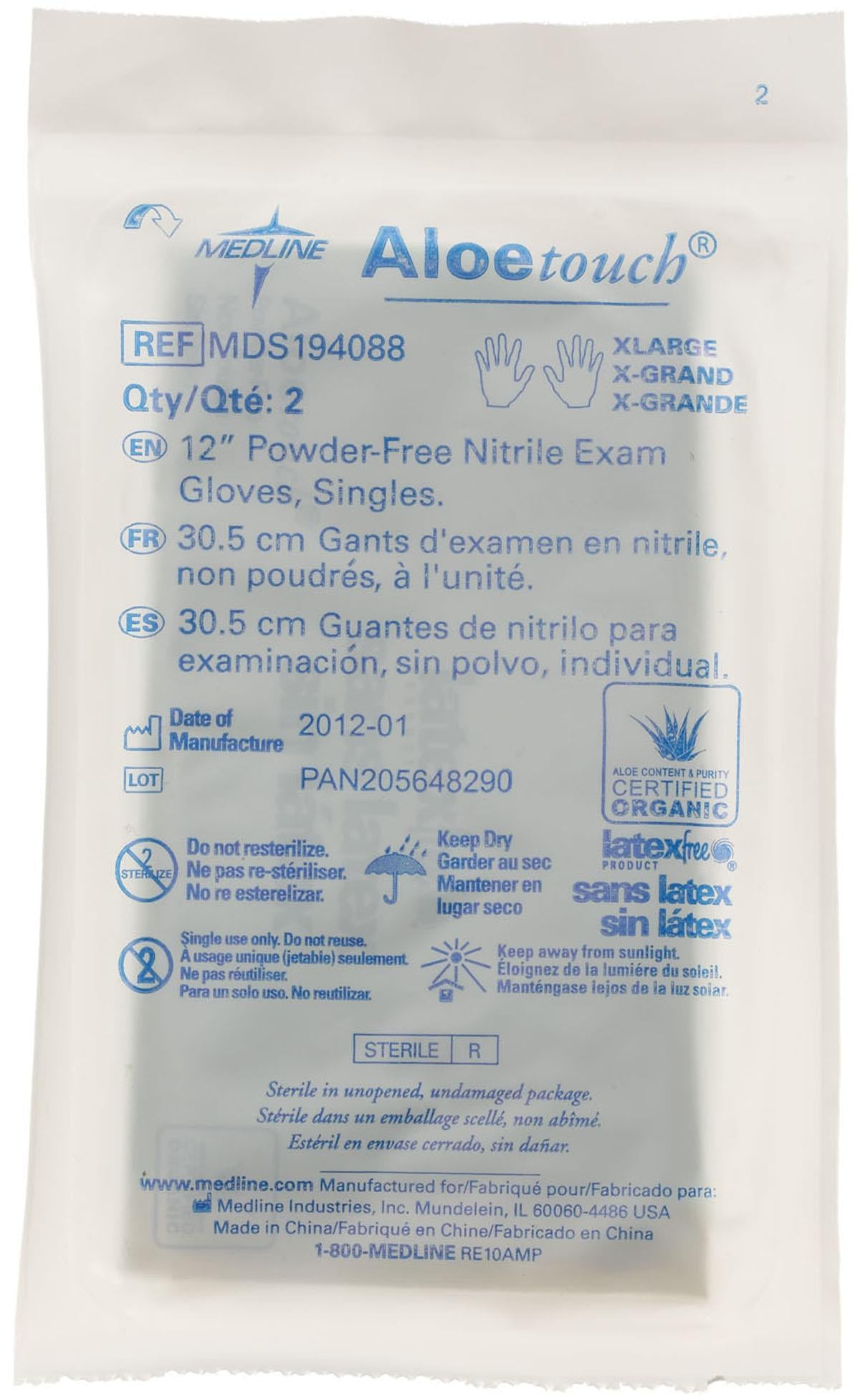 AloeTouch Sterile 12" Powder-Free Nitrile Exam Gloves Extended Cuff Green