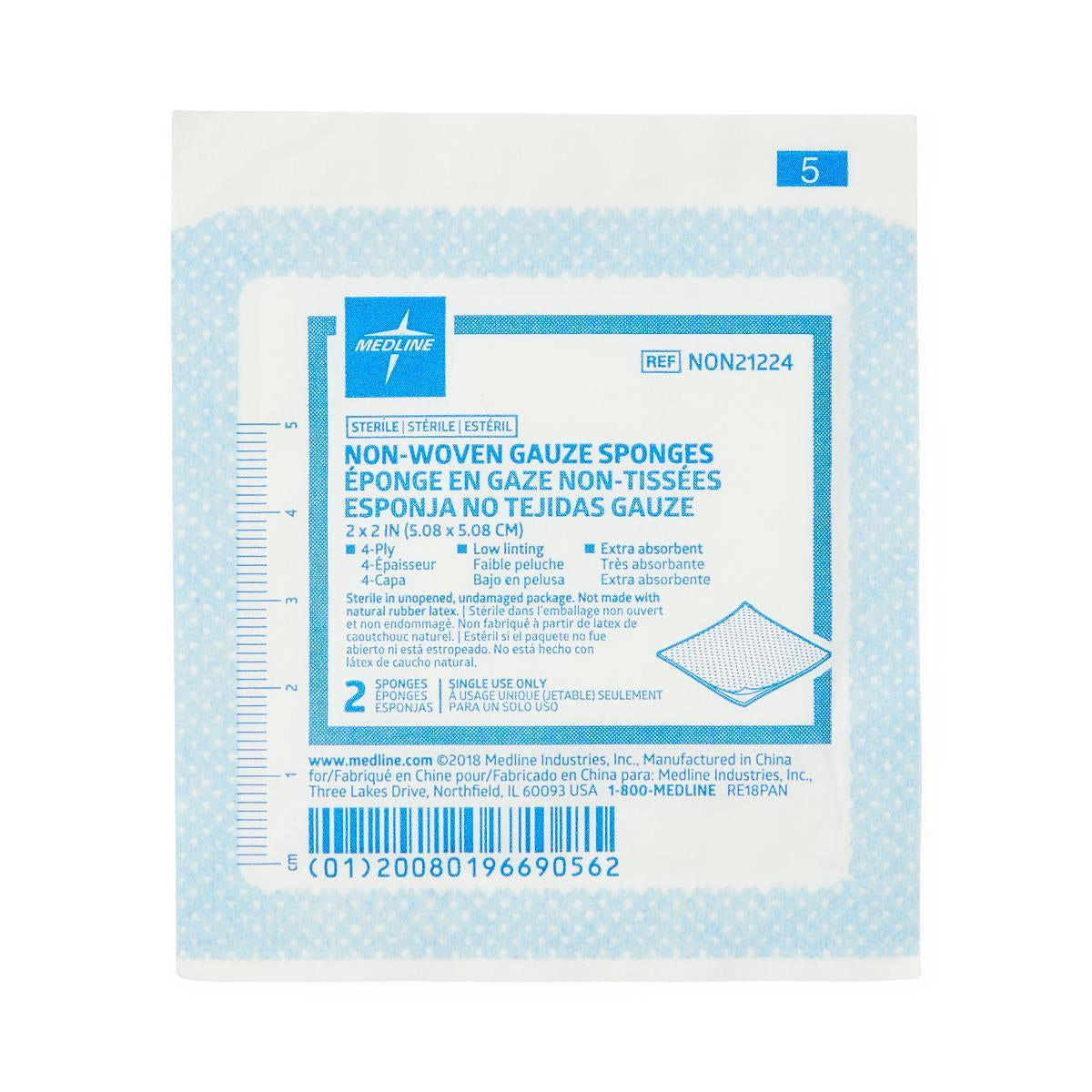Medline Sterile Non-woven Gauze Sponge, 2-Pack