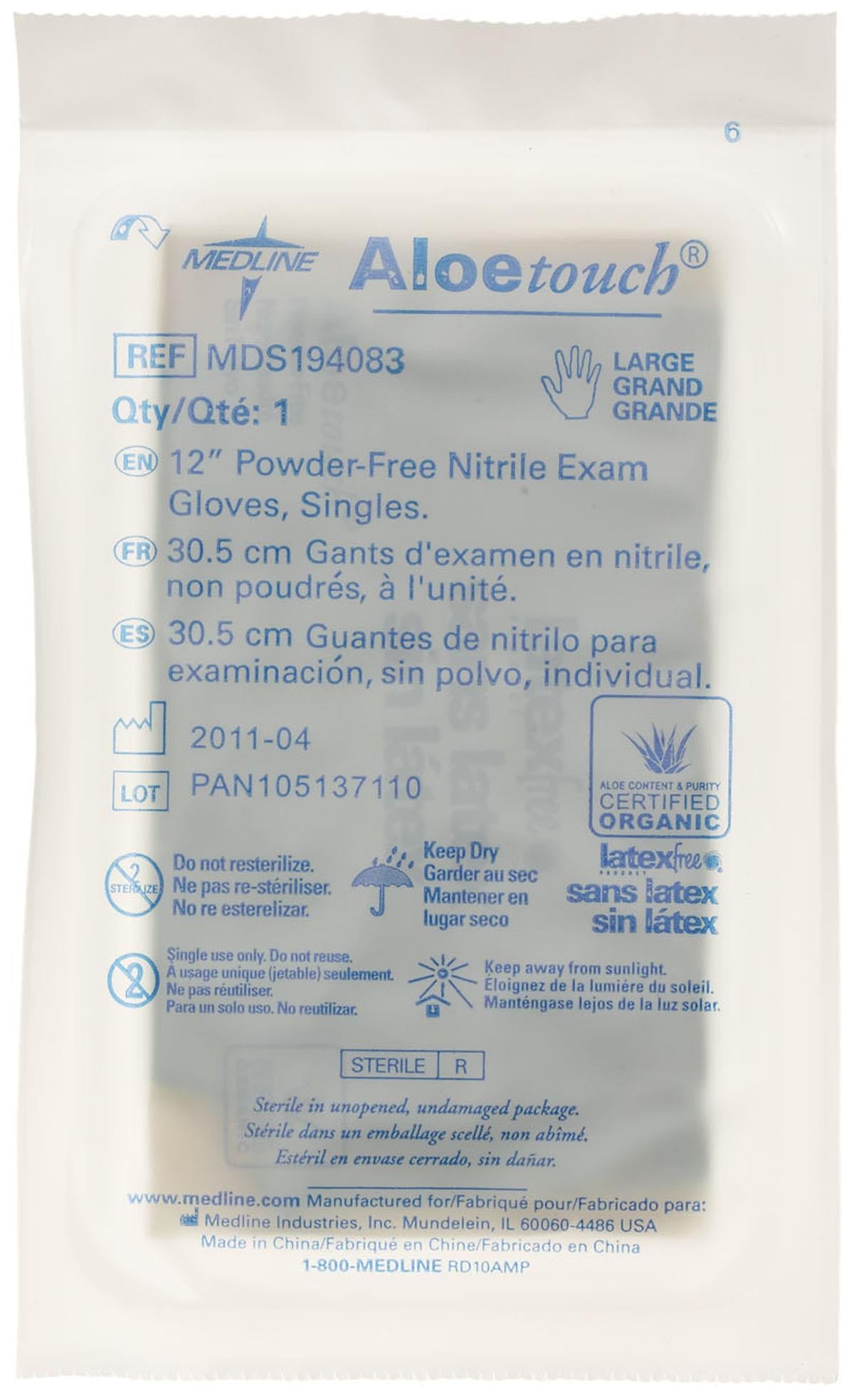 AloeTouch Sterile 12" Powder-Free Nitrile Exam Gloves Extended Cuff Green