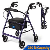 Rollator With 6??? Wheels, Aluminum Epoxy Coated Frame, Storage Bag,purple Each