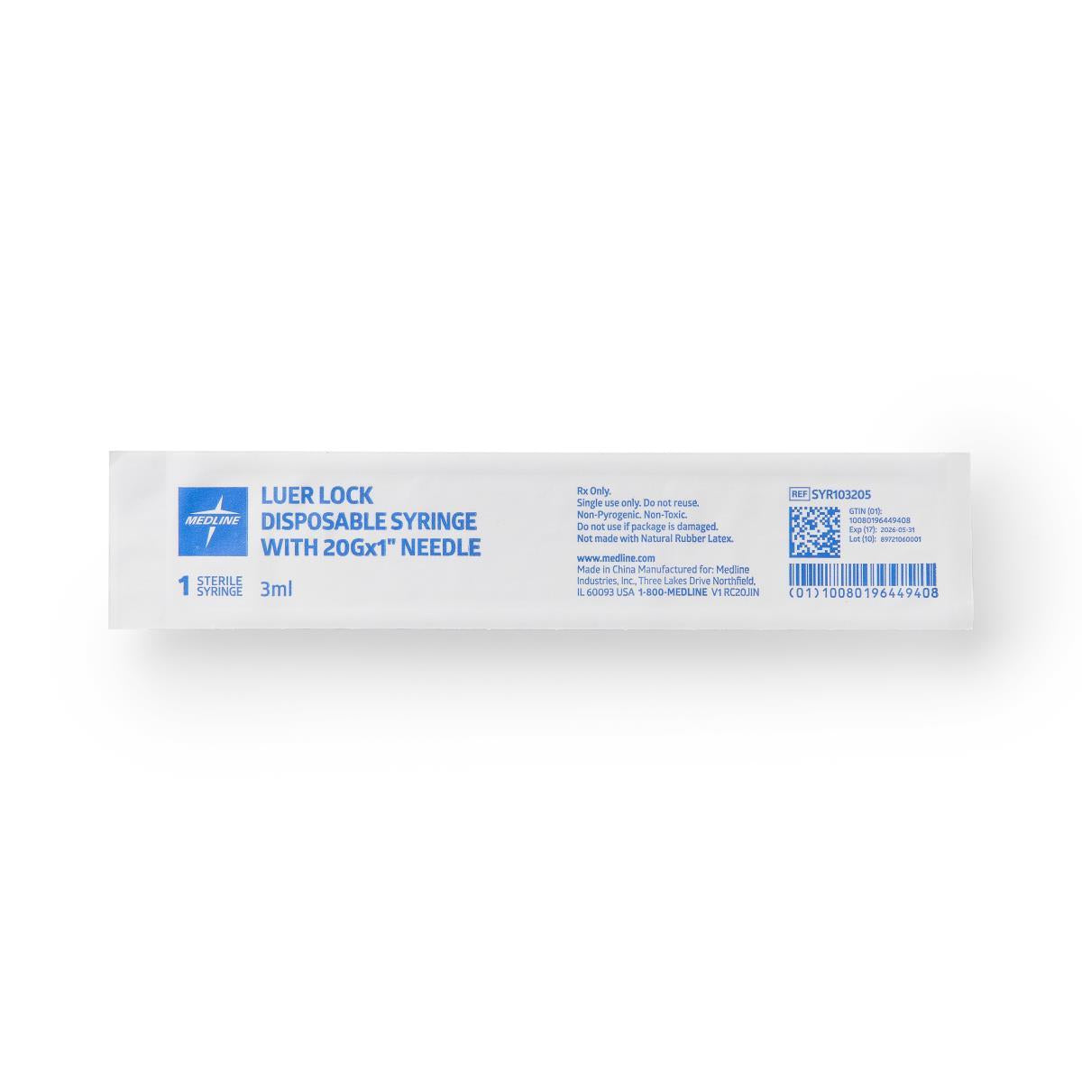 Seringue avec aiguille 3 cc, seringue Ll avec 20 g x 1 pouce, boîte stérile (100 unités)