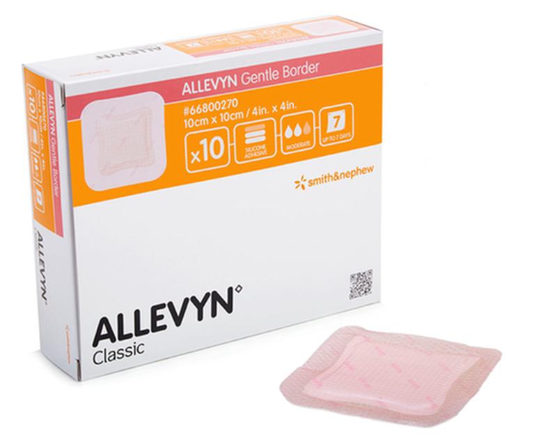 Apósito suave Allevyn para bordes, tamaño 10 cm x 10 cm, caja de 10 unidades