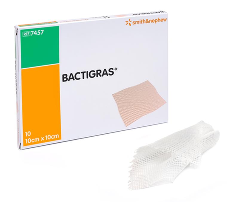 Apósito antiséptico Bactigras, tamaño 5 cm x 5 cm, caja de 50 unidades