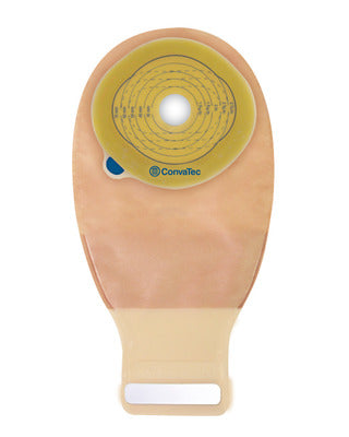 Barrera cutánea Stomahesive® de una pieza Esteem®+, abertura de estoma recortable a medida de 3/4" a 2-3/4" (20 mm a 70 mm), bolsa drenable, transparente de 12" (30,5 cm), Invisiclose® - Caja de 10