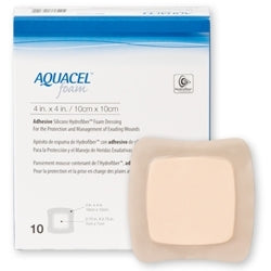 Apósito adhesivo de espuma de hidrofibra Aquacel, 10 cm x 10 cm (4 x 4 pulgadas), estéril, caja de 10