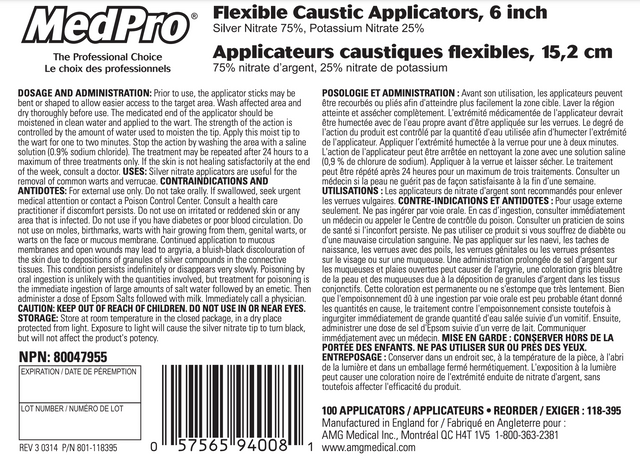 Applicator Silver Nitrate 6in Long Flexible Caustic Applicators - Tube Of 100 - BeHope