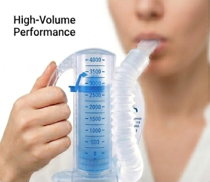 Spiromètre volumétrique incitatif Airlife avec valve unidirectionnelle et tube flexible avec support d'embout buccal