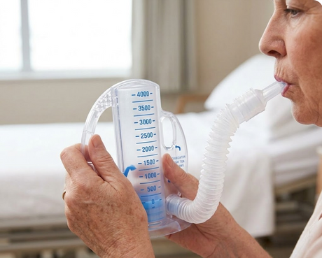 Spiromètre volumétrique incitatif Airlife avec valve unidirectionnelle et tube flexible avec support d'embout buccal